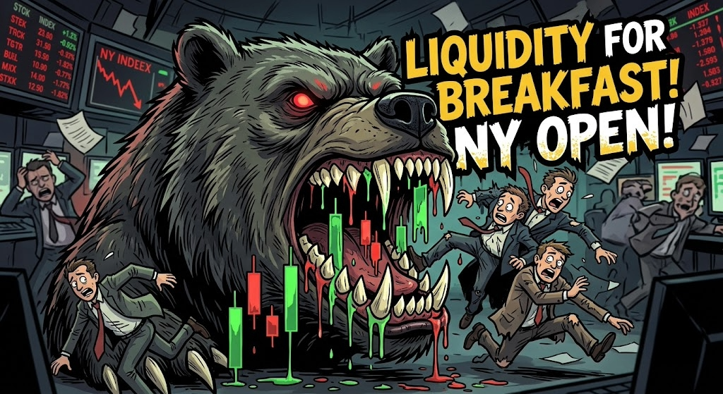 Bear devouring candlesticks at the New York open
